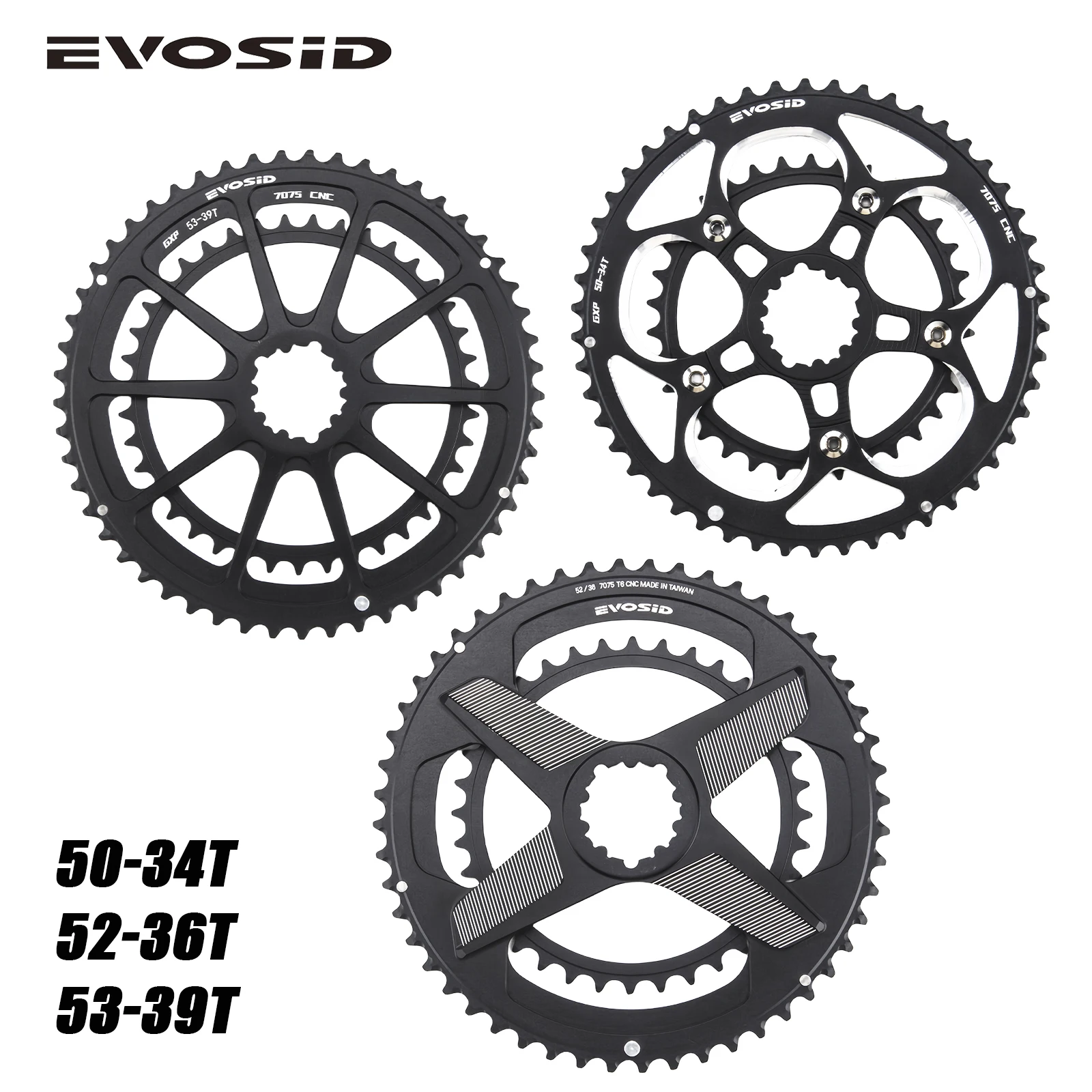 

EVOSID GXP Road Bike Chainring Double Speed 50-34T 52-36T 53-39T Crankset Chainwheel 7075 Aluminum for SRAM 9/10/11/12 speed