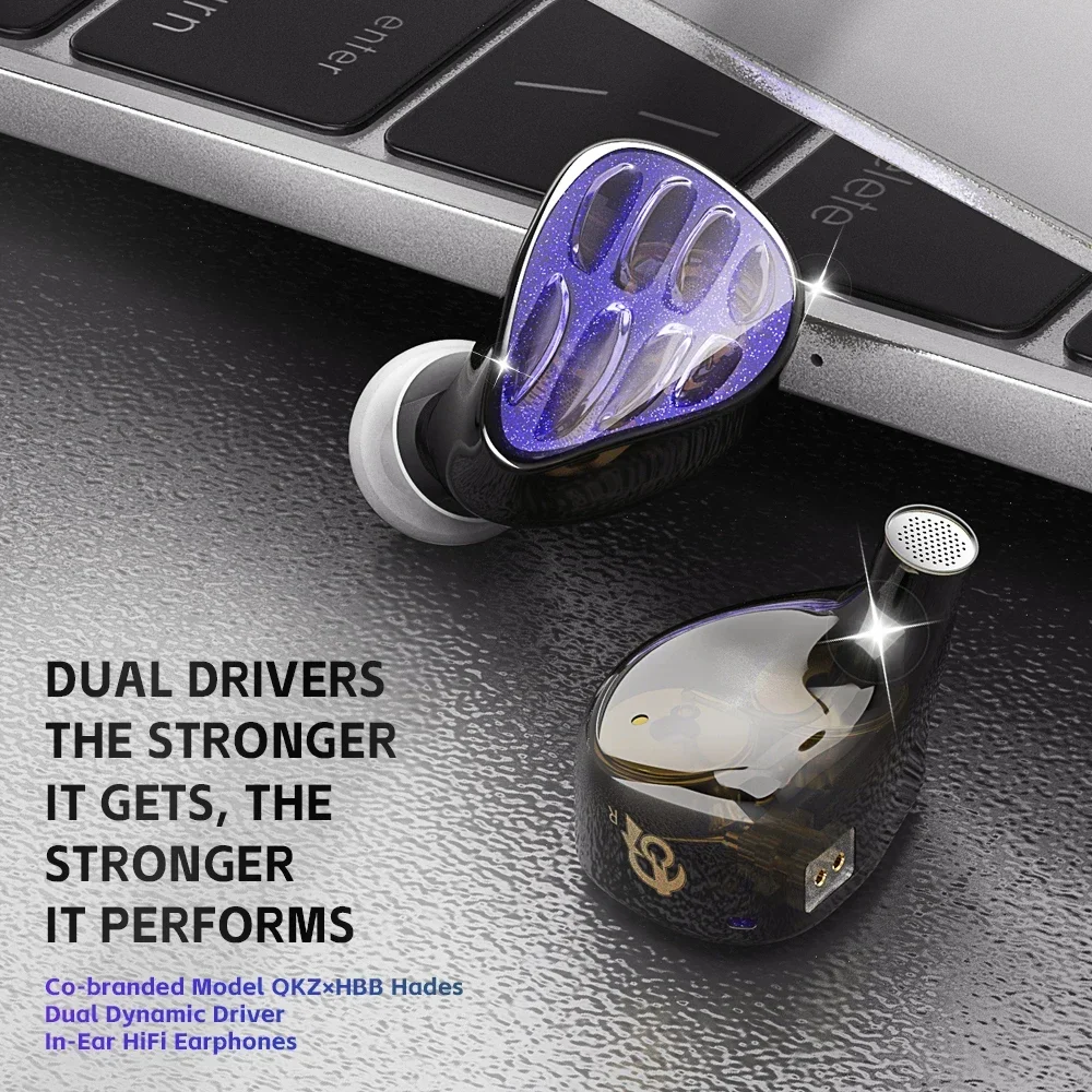 QKZ x HBB Hades 2DD In-Ear Monitor HiFi Earphone Wired Earbuds with Detachable Cable for Audiophiles Musicians wired earphones in ear headphones in ear earphones wired headphones in ear monitor