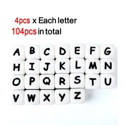 Set of 10 Silicone Alphabet Beads for Personalized Jewelry - BPA Free (104Pcs Mix letter)