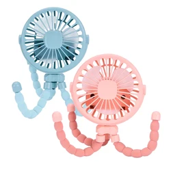Portable Clip - On Stroller Fan with USB Rechargeable Battery and Adjustable Speeds (Pink Blue)