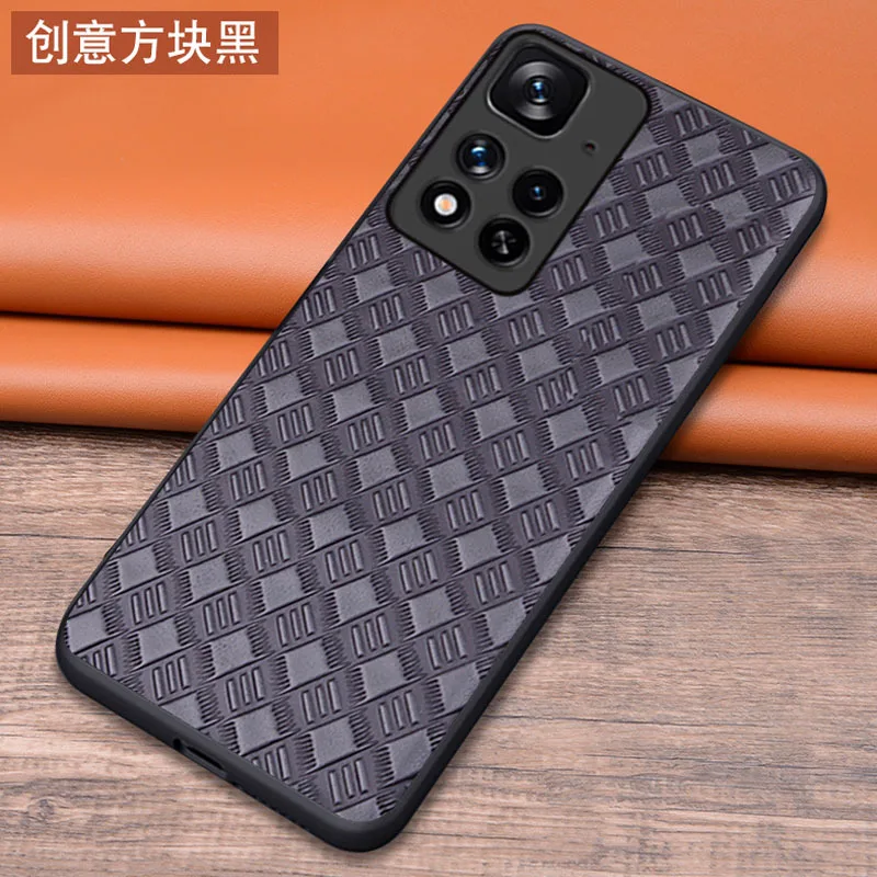 

New Luxury Genuine Cow Leather Magnetic Grid Cover Mobile Phone Book Case For Xiaomi Redmi Note 11 Pro Plus Phone Cases Funda