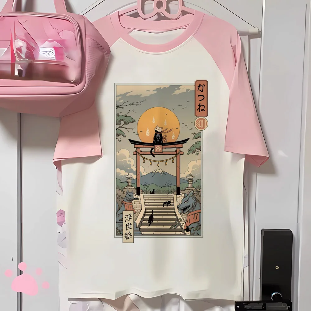Japanese Grunge T-shirt Y2k Aesthetics Harajuku Anime Cartoon Cat Tops Tees Short Sleeve Women Kawaii Clothing Streetwear 6
