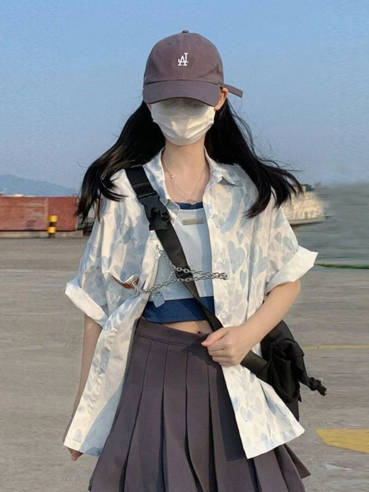 

Short Sleeve Shirts & Blouses Korean Loose Summer 2023 Fashion Y2k Harajuku Women's Tunic Womens Office Blouse Top Sleeves Woman