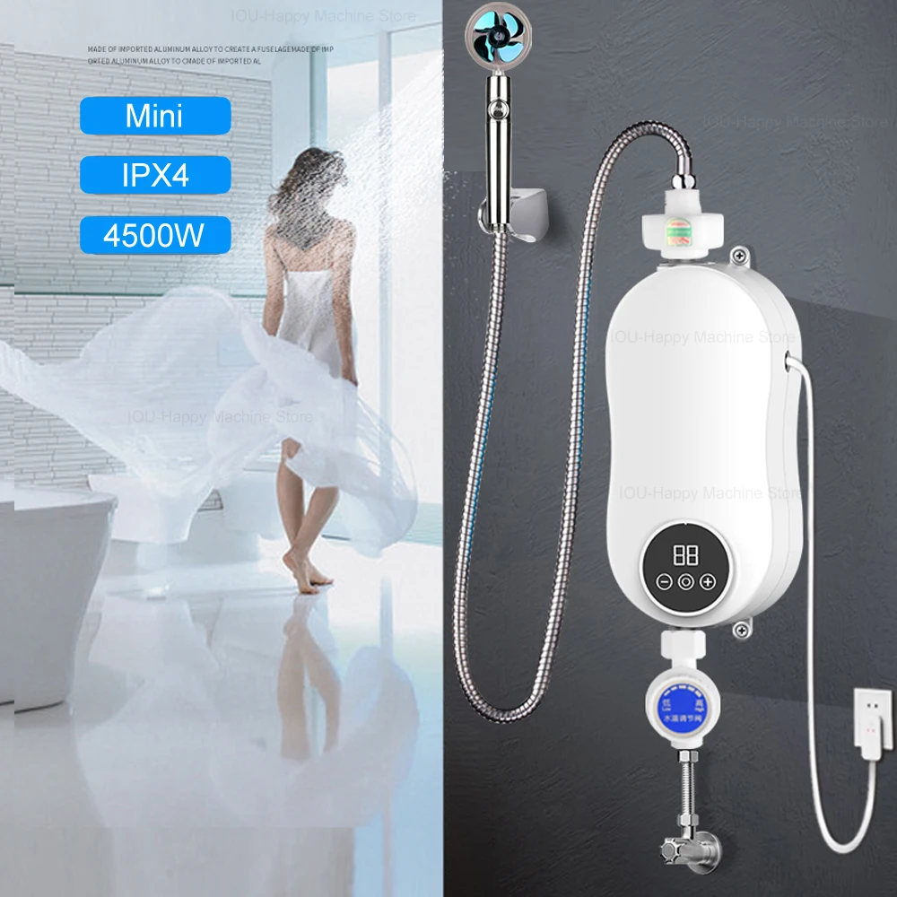 Mini 4500W Instant Tankless Electric Hot Water Heater Baie Bucătărie Instant Heating Robinet Cerere Încălzitor de apă cu LED-uri Ștecăr UE_voghion.com