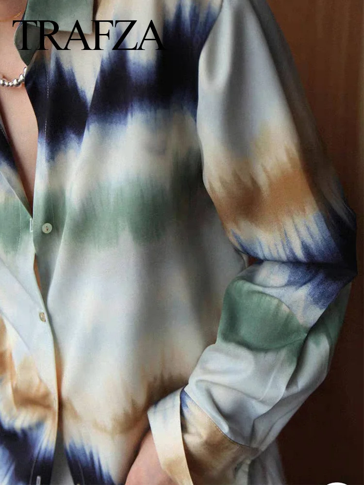 TRAFZA 2024 Woman's Tie Dye Pants Set Long Sleeve Printed Shirt+Elastic Waist Casual Pants Woman Summer Set Beach Holiday TRAF