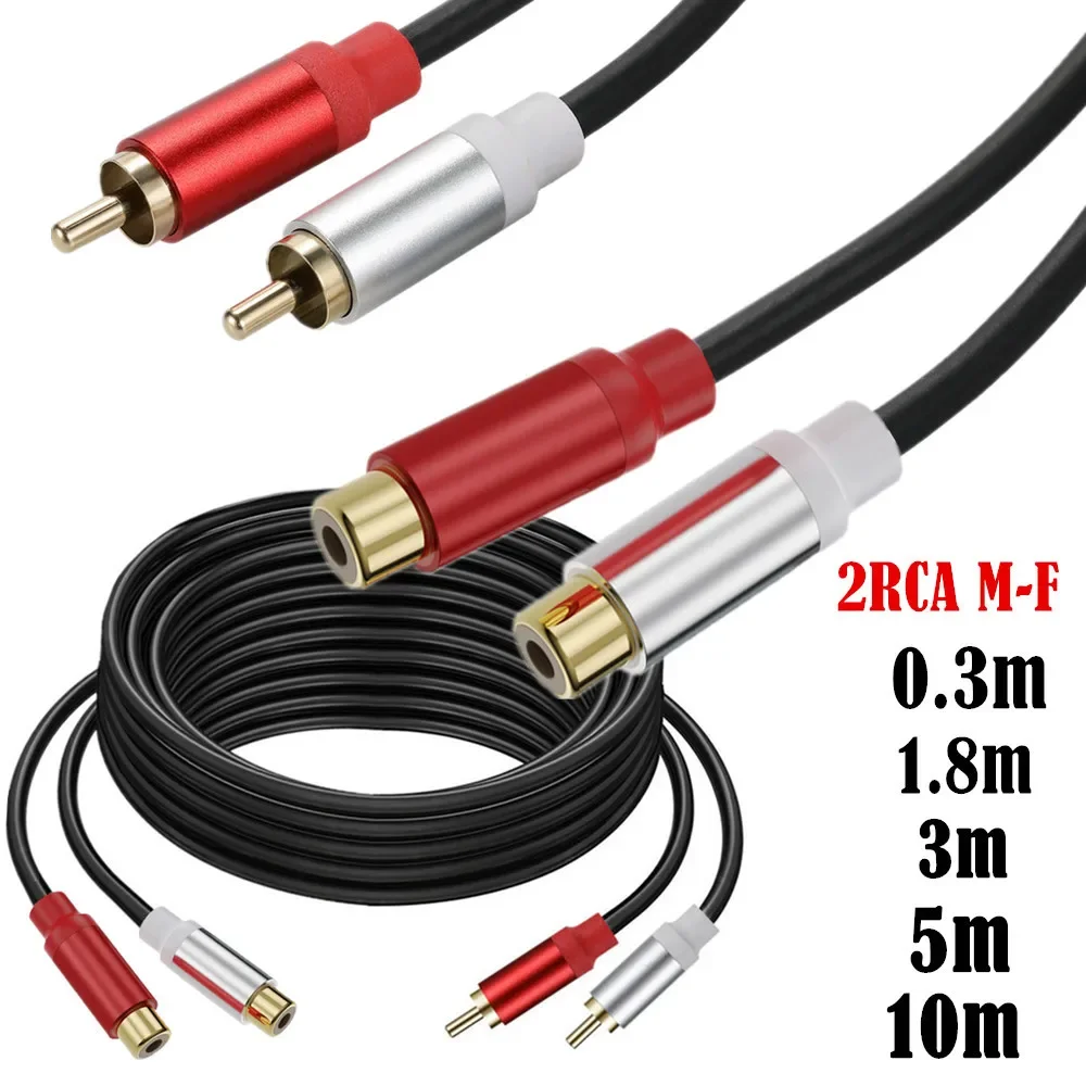 Dual RCA Male to Dual RCA Female Audio Video Cable with Gold Plated Connectors