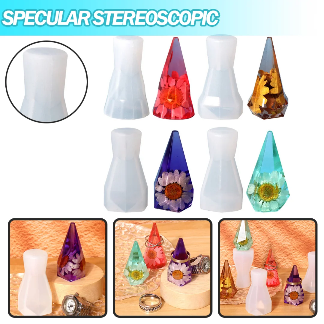 1pc Rings Holder Cone Silicone Mold Diamond Shape Epoxy Resin Casting Mould DIY Jewelry Ring Display Stand Candle Making Crafts