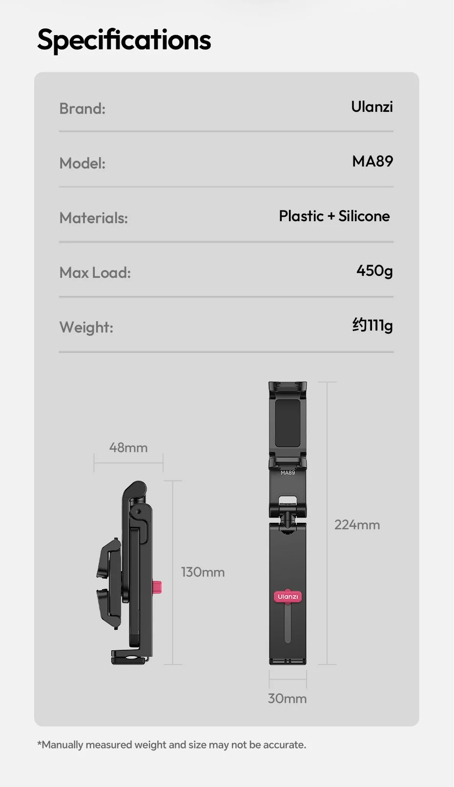  MA89 Phone Holder Mount for Smartphone Tripod Selfie Stick with 30MM Bottom Cl