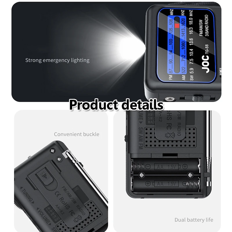 Battery Operated Radio Mini Pocket FM AM SW Radios Built-in Speaker with 3.5mm Headphones Jack Emergency Flashlight for Elder