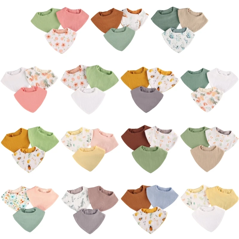 3pcs/set Stylish & Practical Baby Drool Bibs Breathable Baby Scarf Bibs Baby Bibs with Adjustable Snaps Newborn Gift set