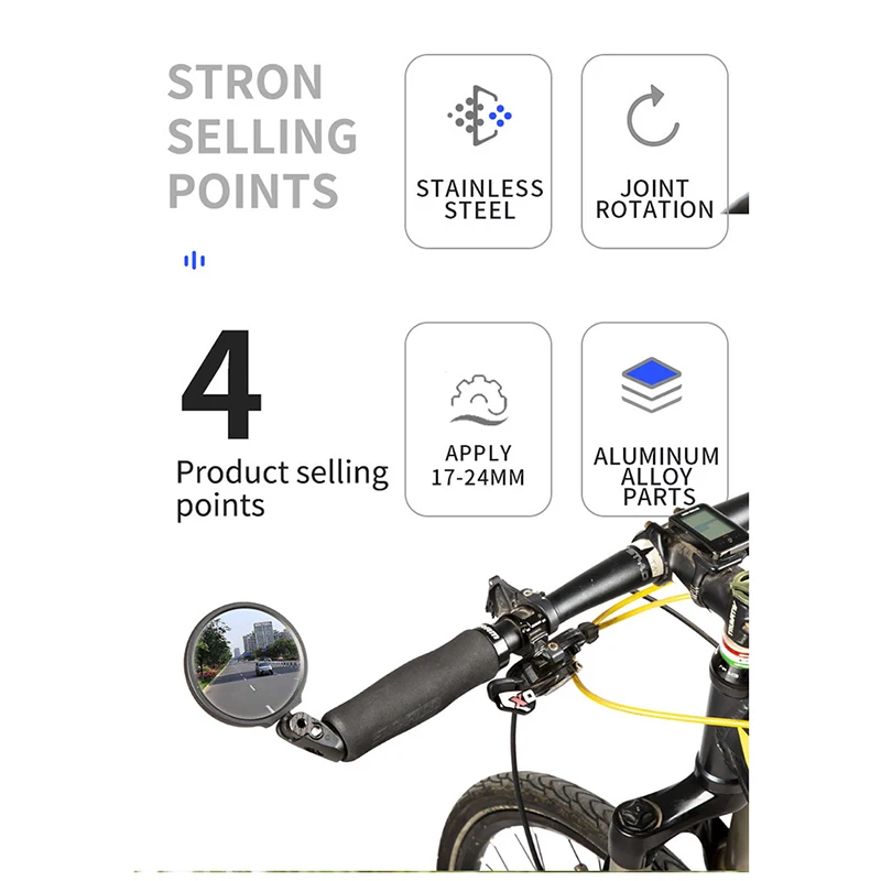 Arkham Rétroviseur Vélo Electrique,HD Convexe Miroir de Vélo, Universel
