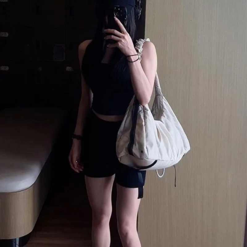 JIAERDI Beige Large Capacity Sle Tote Bag Women Lightweight Sporty Gym Bag Ladies Outdoor Short Trip Casual Shoulder Bags 2025