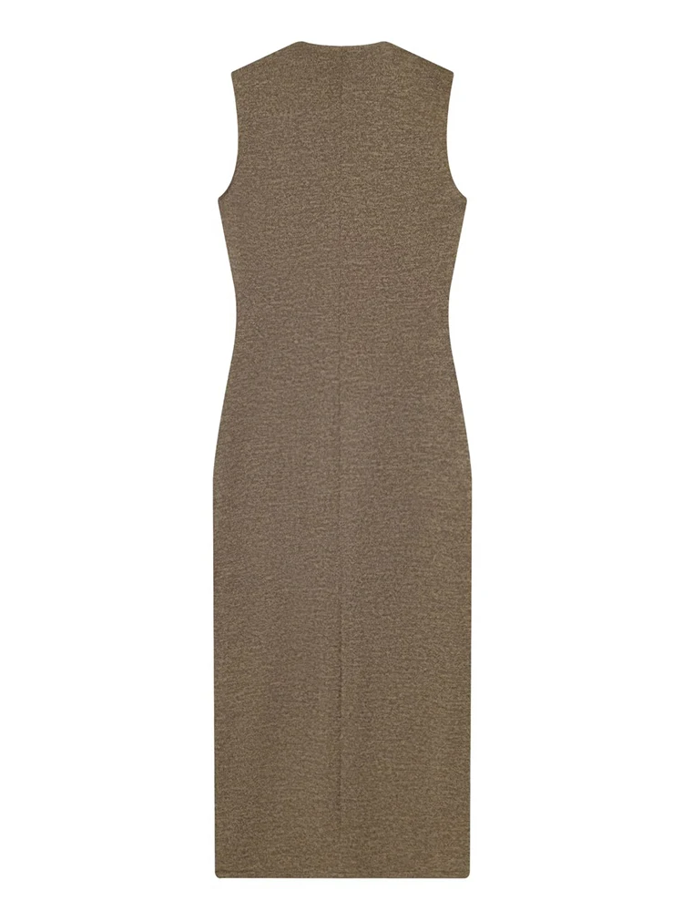 Women's Dress Vest Style Splice Long Dresses Spring Summer 2026 Button Sleeveless V neck Midi Dress Street Casual Dresses