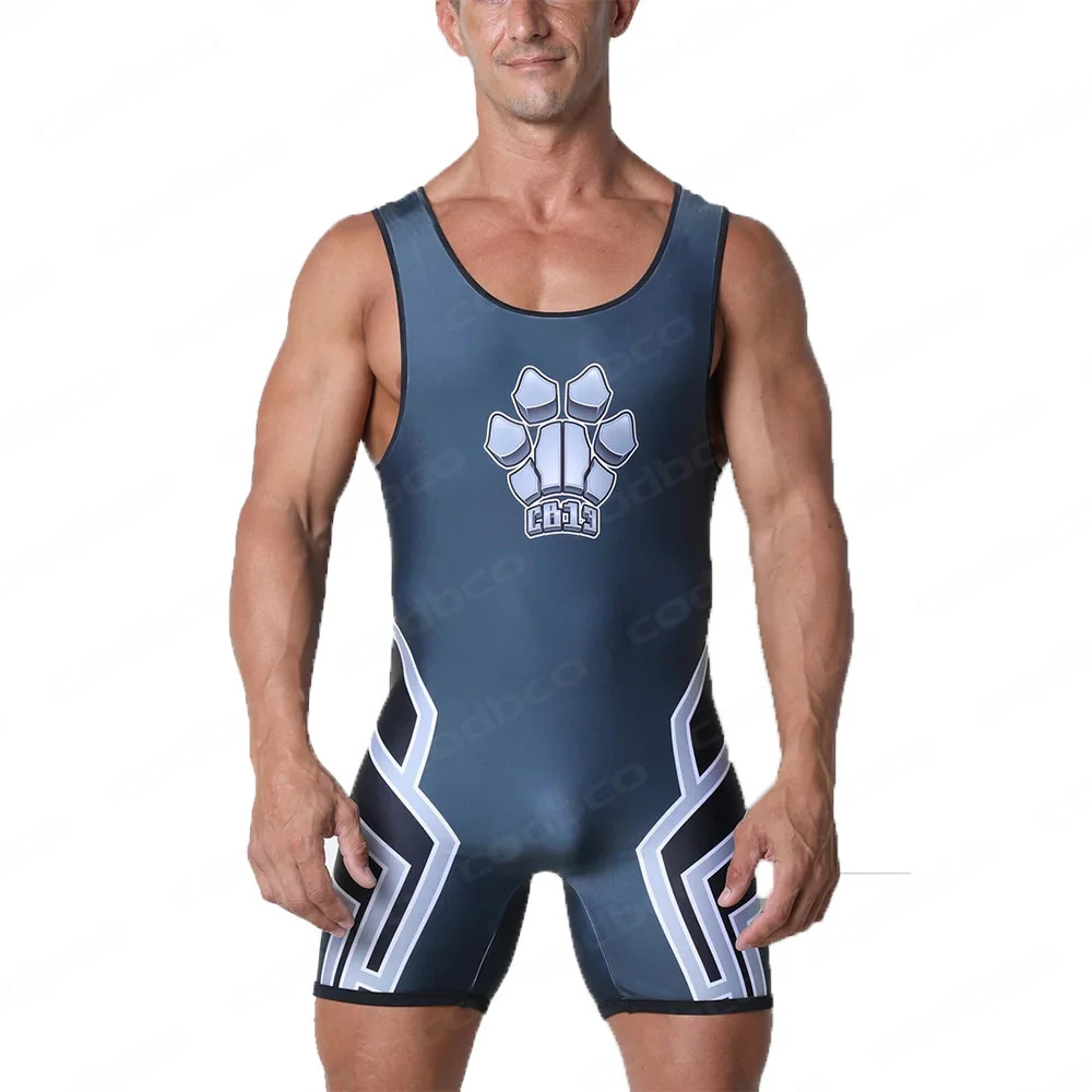 Neue Herren Wrestling Singulett Anzug Box-Fitness studio einteilige Bodysuit Triathlon Overall tragen ärmellose Gewichtheben Fitness-Kleidung