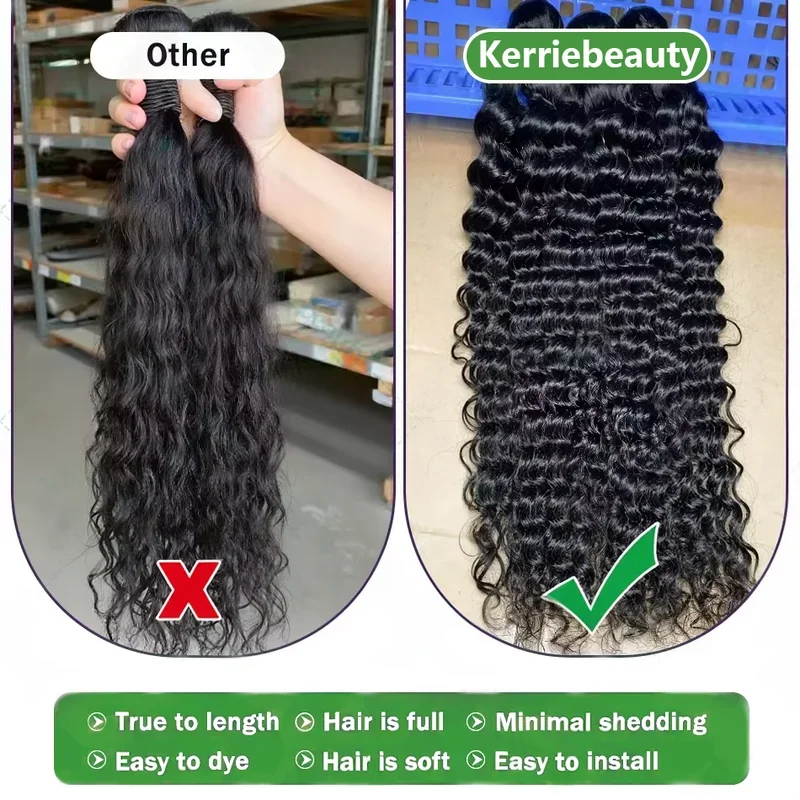 30 40 Inch Brazilian Deep Wave Virgin Raw Unprocessed 100% Human Hair Extensions 1 2 3 4 Bundles Curly Double Weft Bulk Braiding
