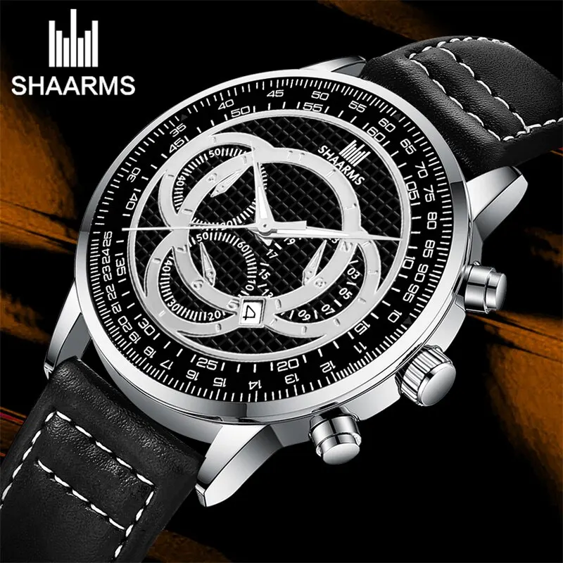 SHAARMS Mens Watches Top Brand Luxury Fashion Casual Business Quartz Watch Date Waterproof