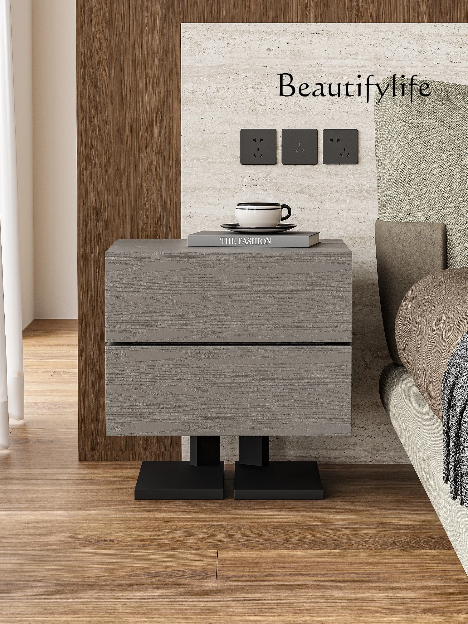 

Designer Model Cute Little Duck Bedside Table Italian Minimalist Light Luxury Bedroom Gray Storage Cabinet