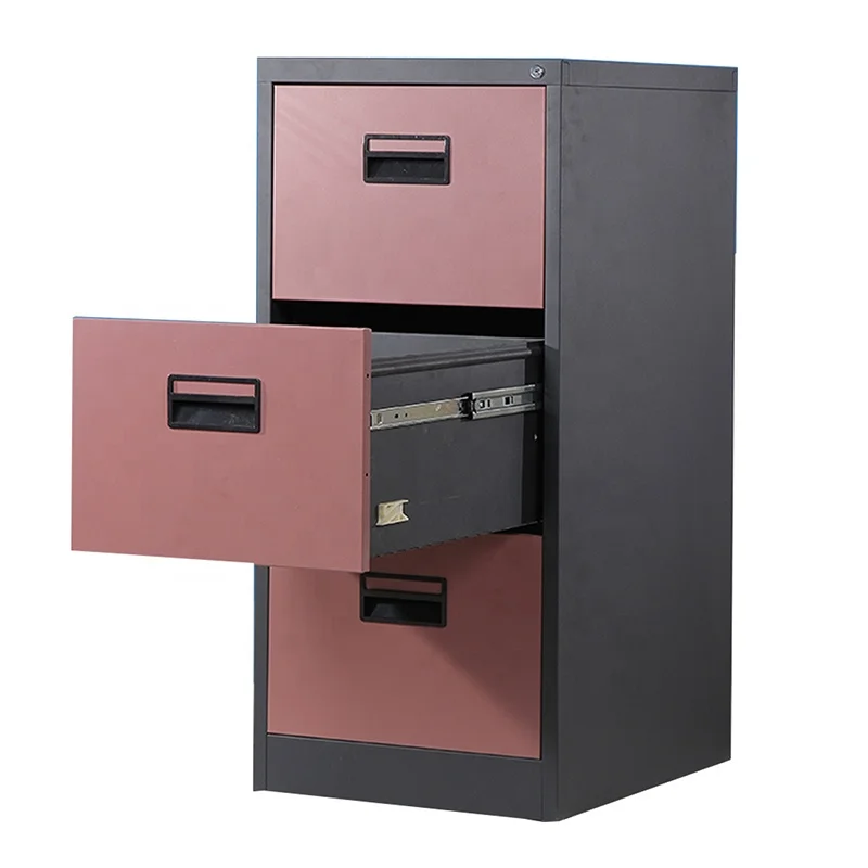 Office Modern Steel Storage Cupboard With Wheels Key Endurance 3 Drawer