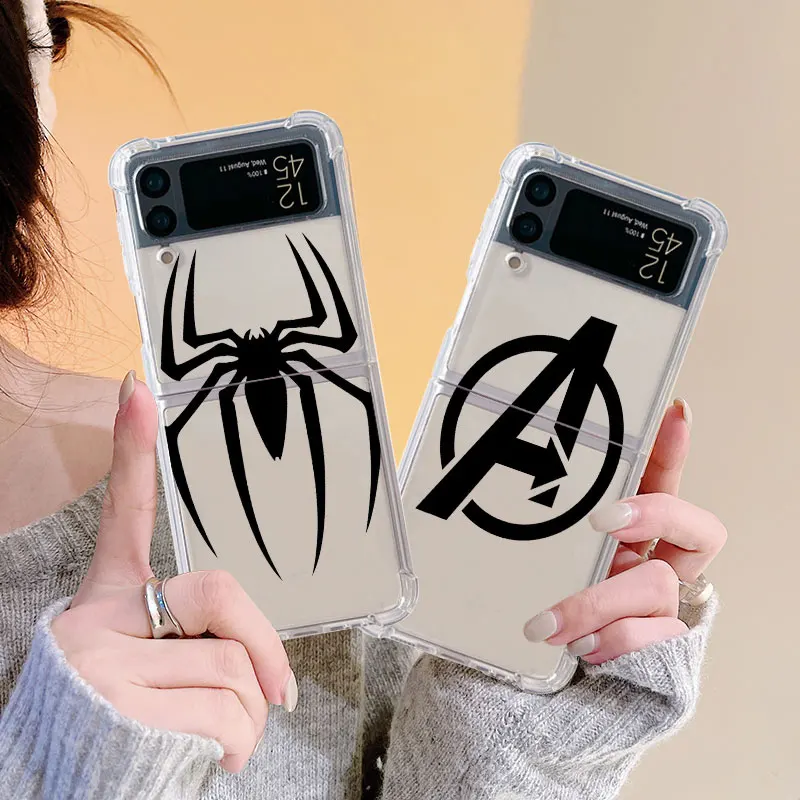 Iron Man Spiderman Custodia Di Lusso Per Samsung Galaxy Z Flip 4 3 5G Funda Z Flip 5 Clear Pc Hard Antiurto Back Phone Coque