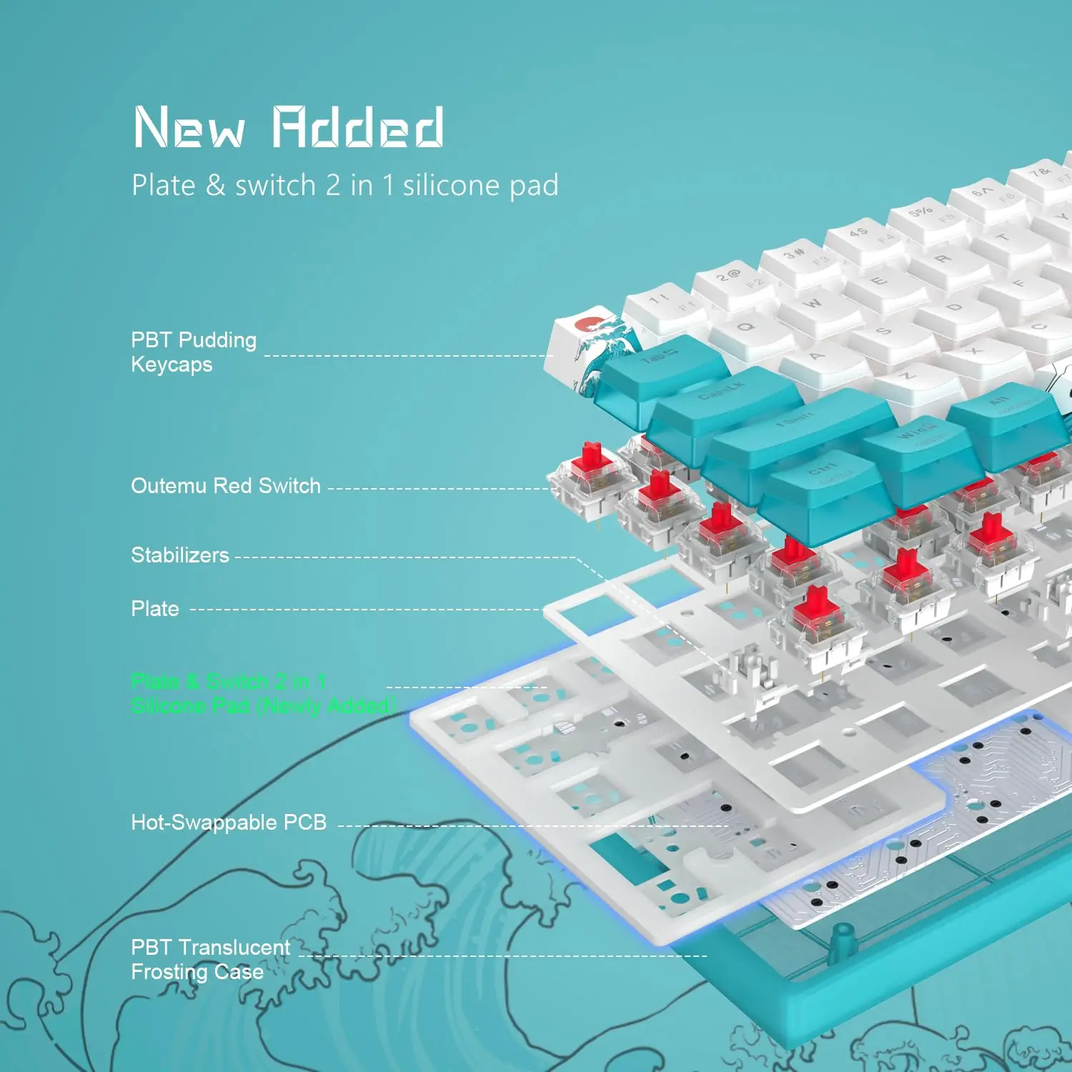 Teclado Gaming Wk61 Rgb Wired Hot-swappable Blue Sea Theme Pbt Keycaps para Windows pc Gamers Wk61-mechanical - Imagem 4