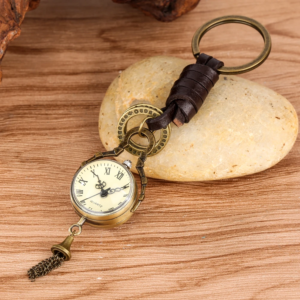 Round Small Quartz Pocket Watch Keychain Vintage Pocket