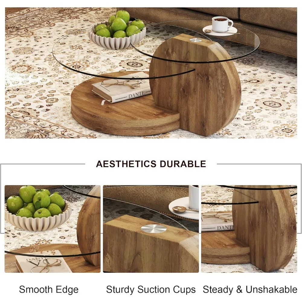 Glass Coffee Table for Living Room,3-Tier Modern Coffee Table for Small Space, Round Coffee Table Clear End for Home 4