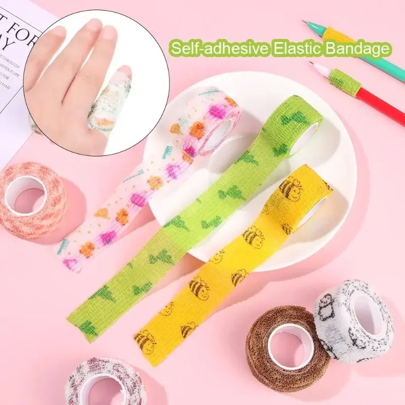 1PCS 2.5cm 폭의 다채로운 운동용 랩 테이프 자체 접착식 탄력 붕대 엘라스토플라스트 스포츠 보호대 손목 손가락 발목