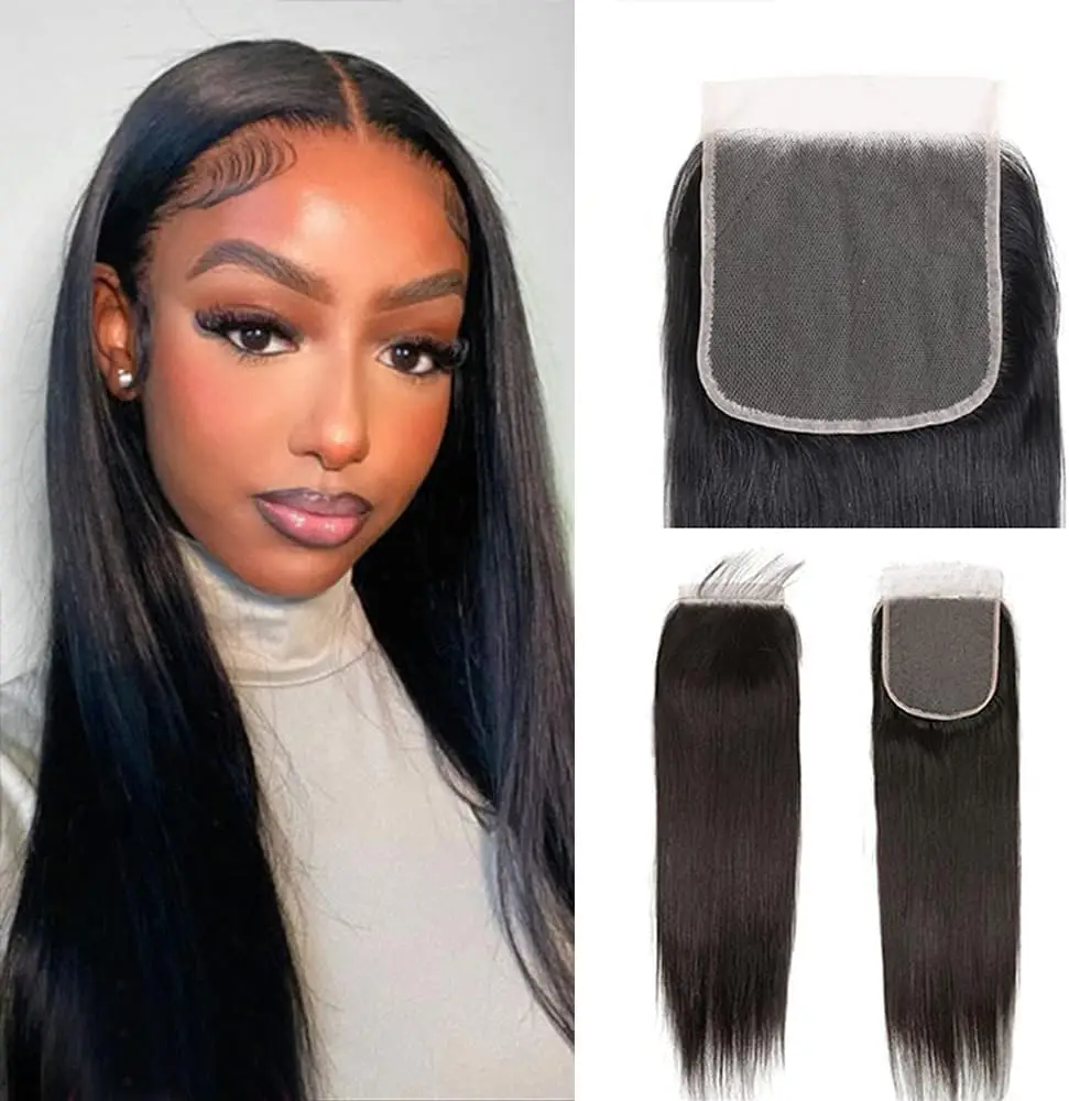 5x5 Lace Closure Transparent Lace Frontal Closure Swiss Lace 100% Human Hair Hand Tied Straight Free Part Brazilian Hair