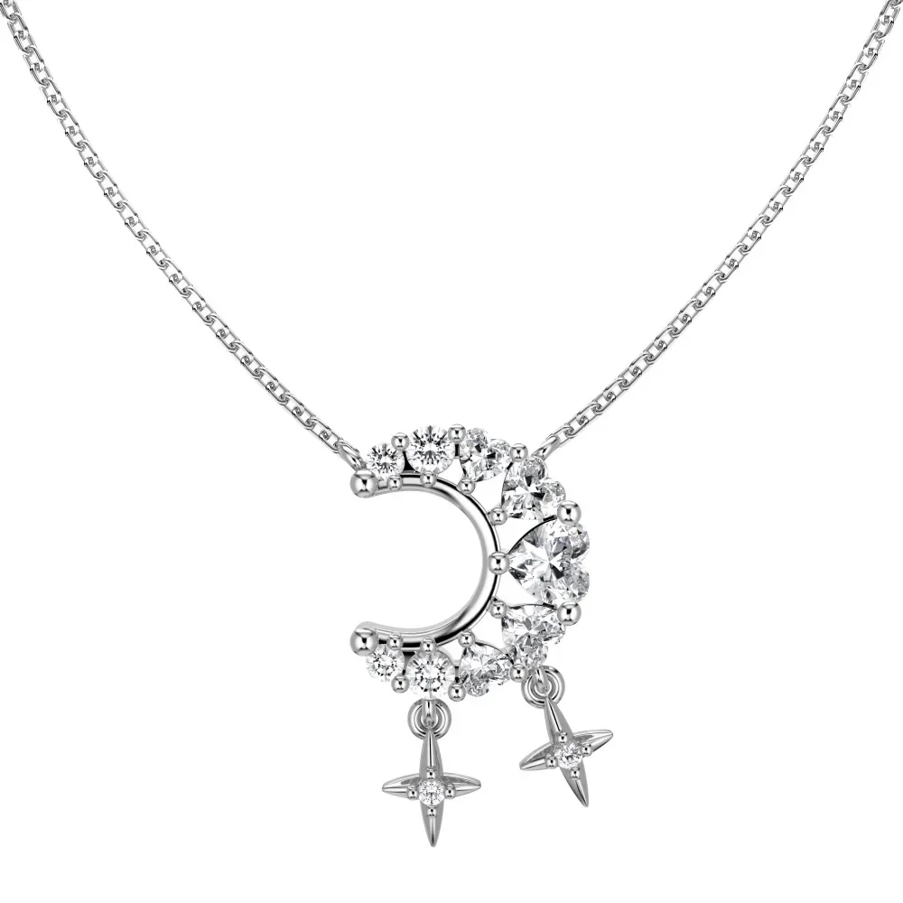 

Cross Border New S925 Sterling Silver Necklace with Women's Hollow Moon Design, Heart Shaped Zirconia Inlay, Exquisite