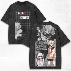Vintage Washed Harajuku Toga Himiko Graphic Cotton T - Shirt - Unisex Short Sleeve Tee - S (Black)