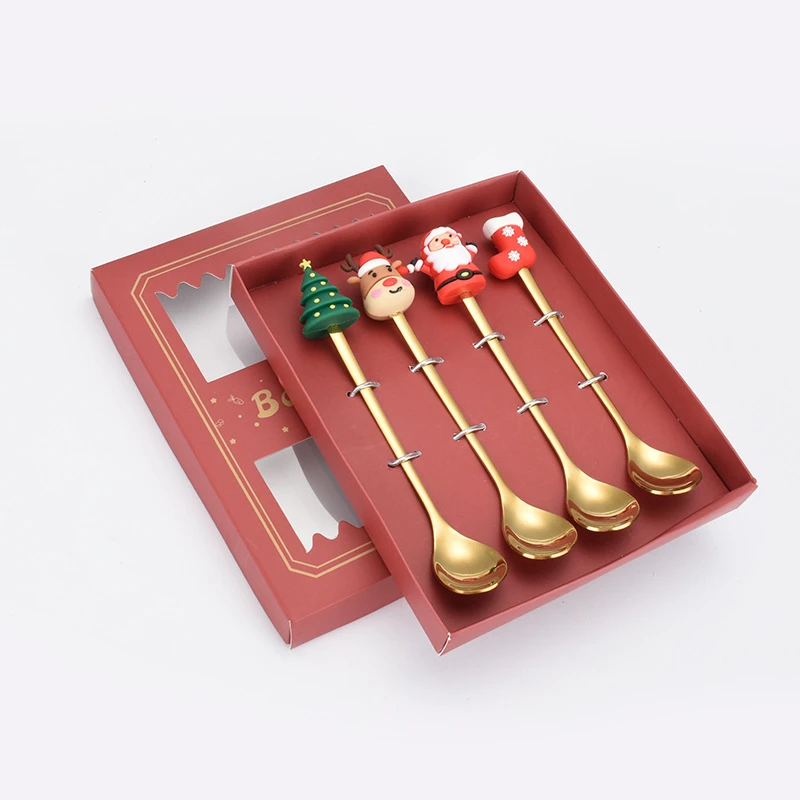 

Christmas Cutlery Spoon Fork Set Elk Gift Christmas Tree Snowman Santa Claus Decoration Dessert Spoon Fruit Fork Coffee Spoon