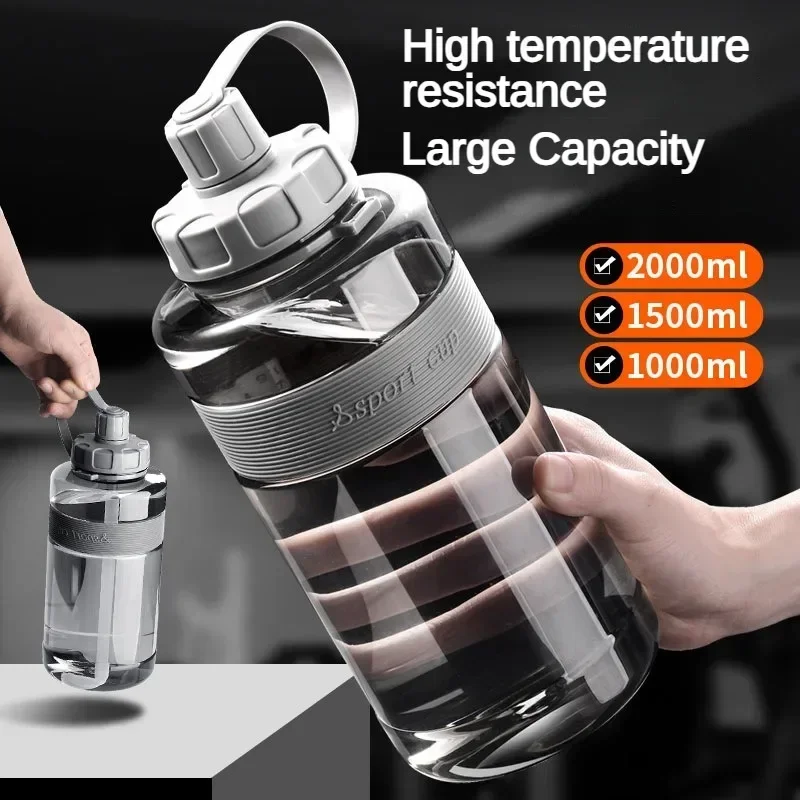 2L/1.5L/1L/0.6L Large Capacity School Gym Sports Drinking Bottles Big Water Bottle with Straw BPA Free Fitness