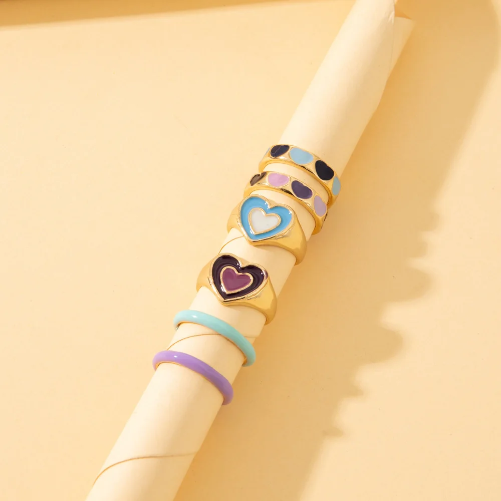 

INS Trendy Oil Dripping Heart Rings Set for Women Girls Acrylic Thin Ring Fashion Multicolor Love Anillo Wholesale Jewelry
