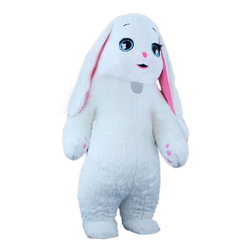 

New Huge Inflatable White Pink Long Ears Rabbit Plush Walking Mascot Suit Costume Up Halloween Cosplay Fancy Dress Events