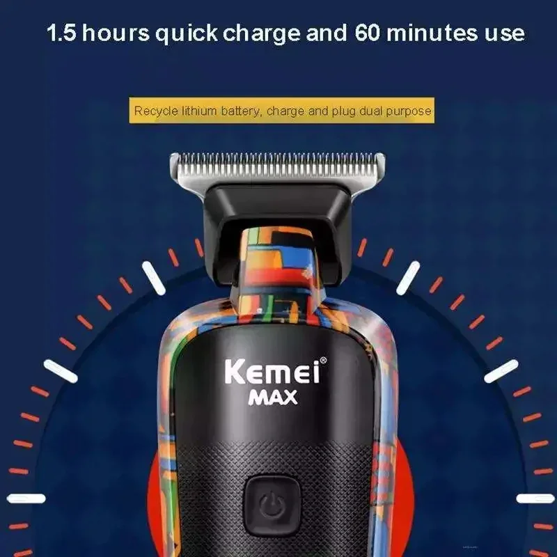 Hair Clipper Kemei Max5090 Electric Hair Clippers Rechargeable Hair Trimmer Printing Graffiti Razor Type-C USB charging Barber Household
