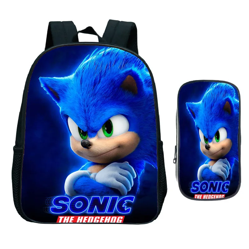 

2PC Sonic Printing Shoulder Zipper School Bag Pencil Case Large Capacity Student Sports Travel Backpack Boys Girls Birthday Gift