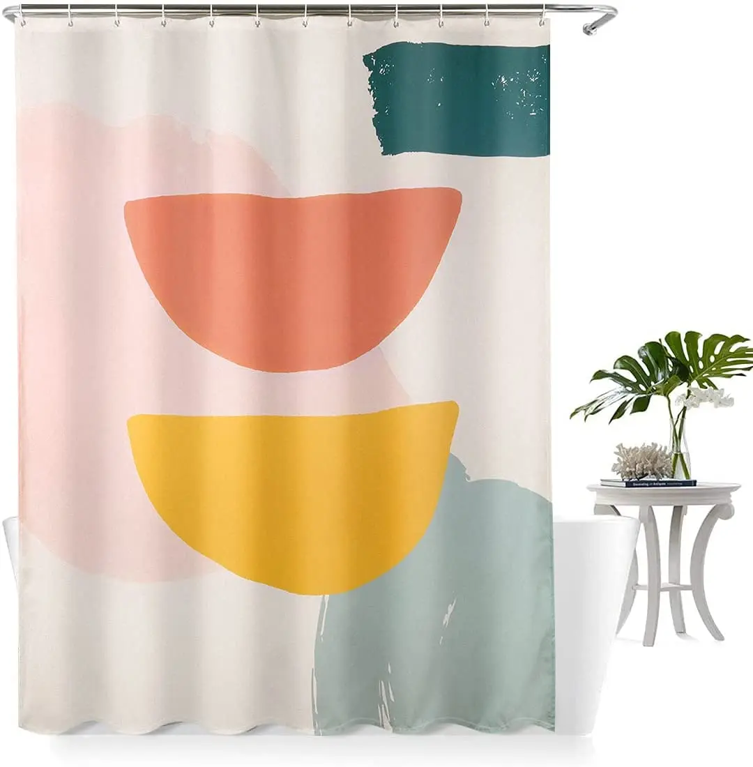 

Abstract Modern Aesthetic Art Minimalist Shower Curtain Set Cute Morandi Colorful Bath Curtain with Geometric Pattern 72x72 Inch