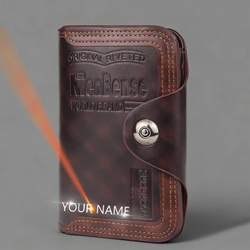 Nuovo nome incisione uomo portafogli corti clip per carte di grande capacità fibbia magnetica portafoglio maschile portafoto borse da uomo