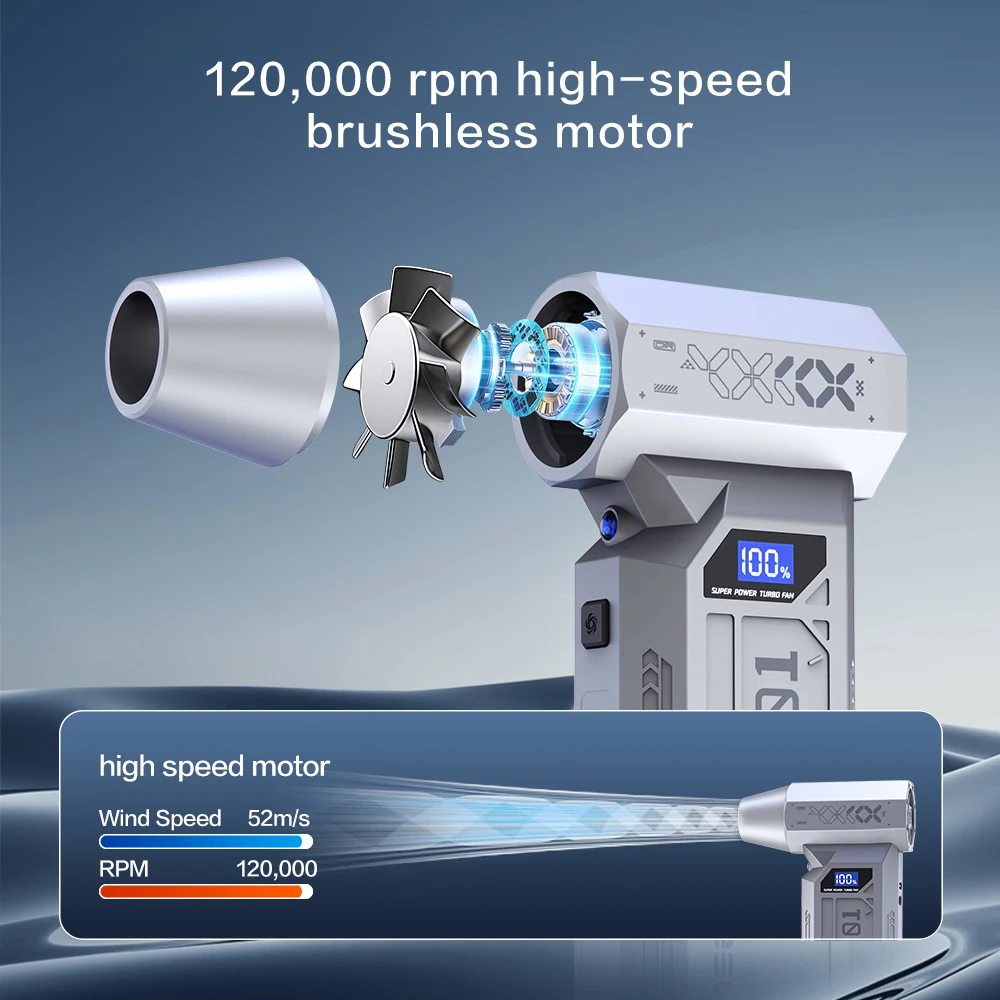 120000RPM Electric Air Turbo Blower Jet Fan Brushless Motor Rechargeable With Type C Portable Dust Cleaner For Keyboard Car