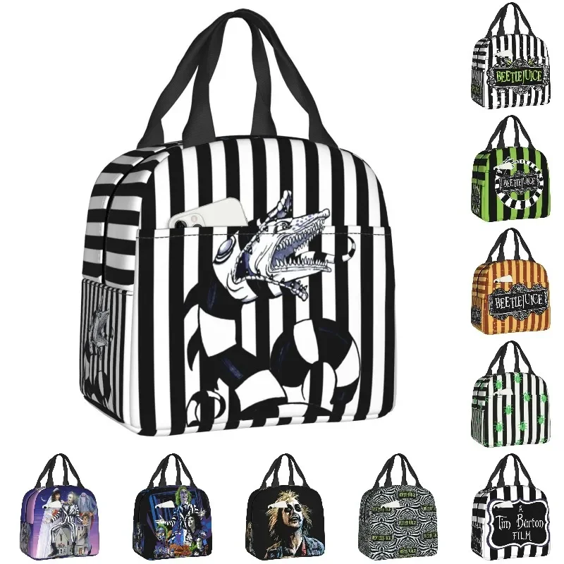 

Изолированная сумка для ланча от Beetlejuice для женщин, портативный термобокс для пикника с изображением Тима Бёртона из фильма «ужас»
