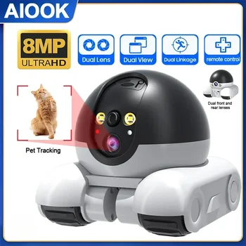 AIOOK Pet Camera HD 8MP 4K Dual Lens WIFI Camera Two-way Intercom Remote Pet Tracking Video Camera Night Vision 1