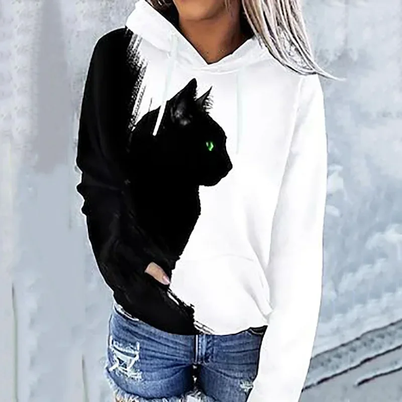 

Women's Kitten Paw Print Hoodie Long Sleeve Cute Hoodie Lightweight Pullover Casual Ladies Sweatshirt Fall Winter Pullover 2024