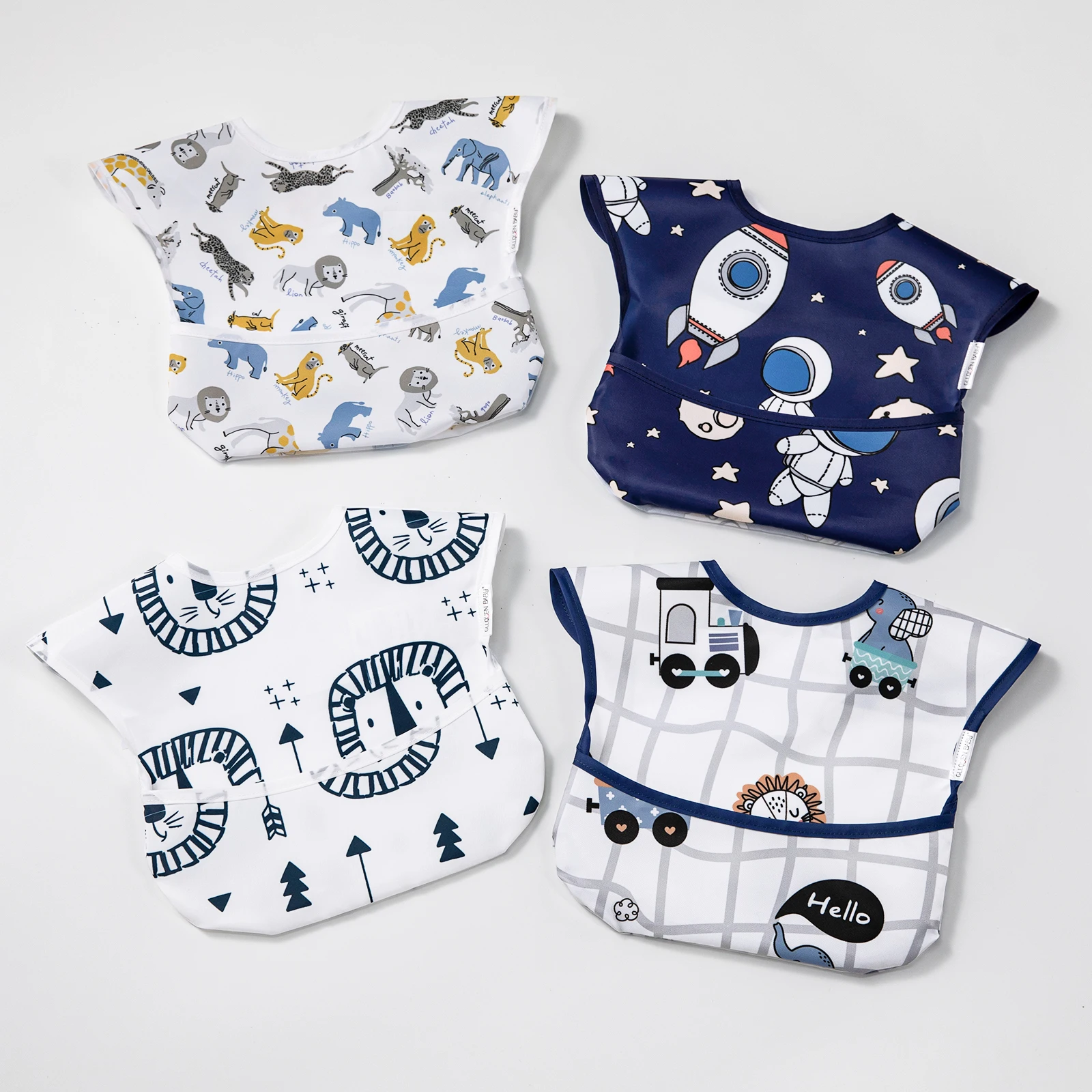 Waterproof Baby Bibs Cartoon Bibs TPU Coating Feeding Bibs Washable Infant Saliva Towel With Food Catcher for Baby Girls & Boys baby bibs triangle double cotton bibs 5 pieces lot cartoon print saliva towel baby boys girls feeding apron cotton bandana bibs