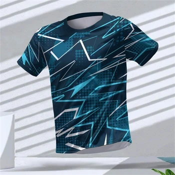 Magliette sportive con motivo geometrico semplice per uomo T-shirt fitness stampate in 3D a maniche corte moda estiva T-shirt casual oversize