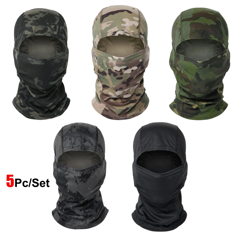 5Pcs/Set Tactical Camouflage Balaclava Hat Cycling Full Face Mask Multi Functional Scarf Headscarf Helmet Lining