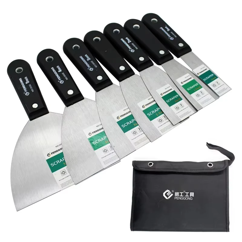 4/7개 퍼티 나이프 세트(가방 포함) 스크레이퍼 블레이드 1인치, 1.5인치, 25인치 벽면용 삽형 나이프, 고탄소강 건축 공구, 플라스터 나이프