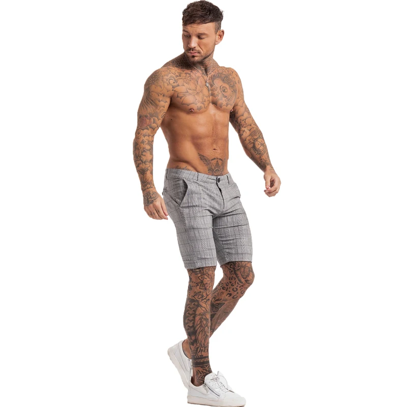 Men's Shorts Homme Summer Elastic Waist Plaid Short Skinny Fit Fashion Brand Fitness Shorts for Men Casual Stretchy Chinos