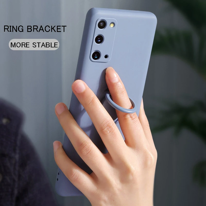 Magnetic Liquid Silicone Case with Ring Holder Stand - Soft Protective Cover