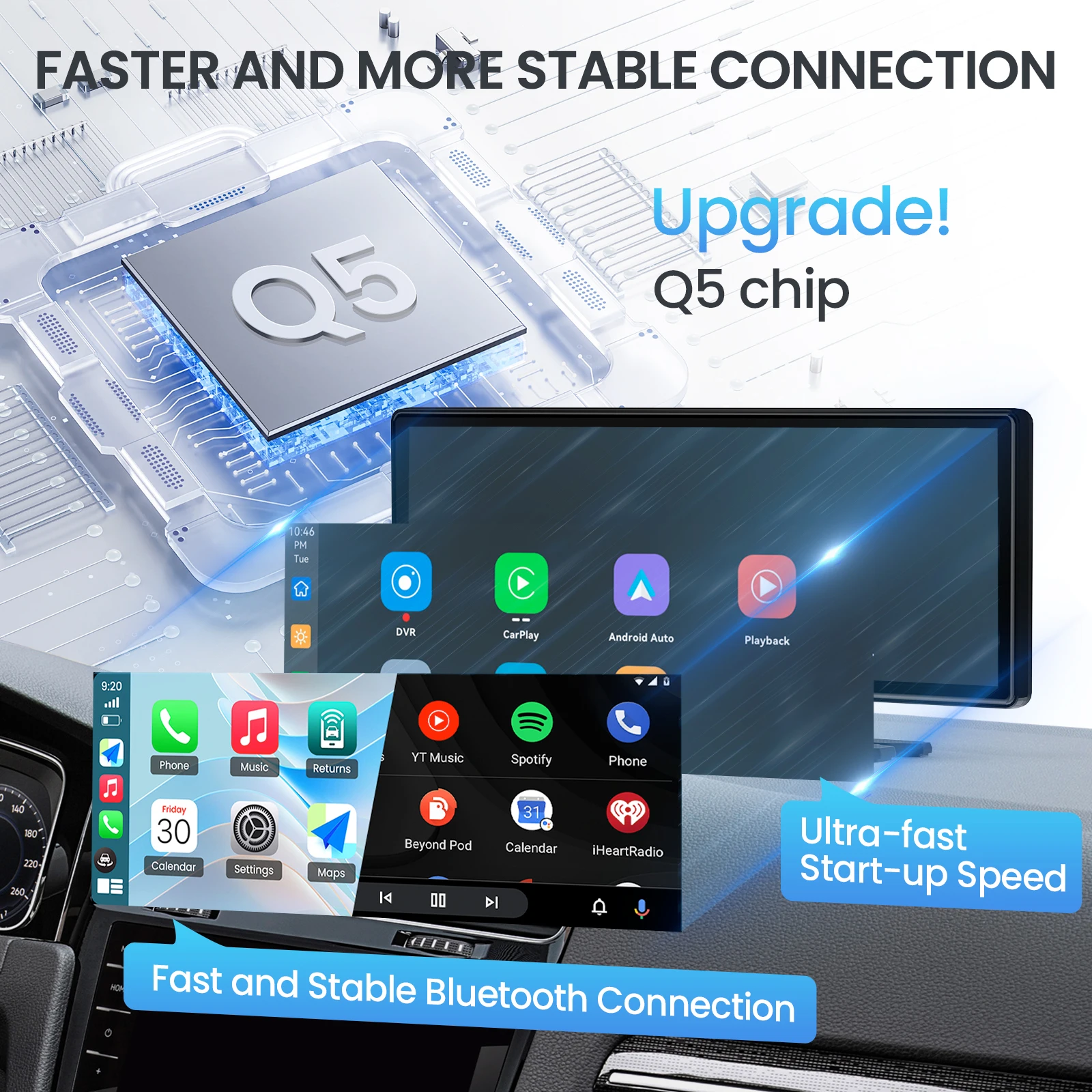 Wireless Carplay Screen 4K Dash Cam 1080P Backup Camera Android Auto GPS Airplay Mirror Link Easy Install 10.26"