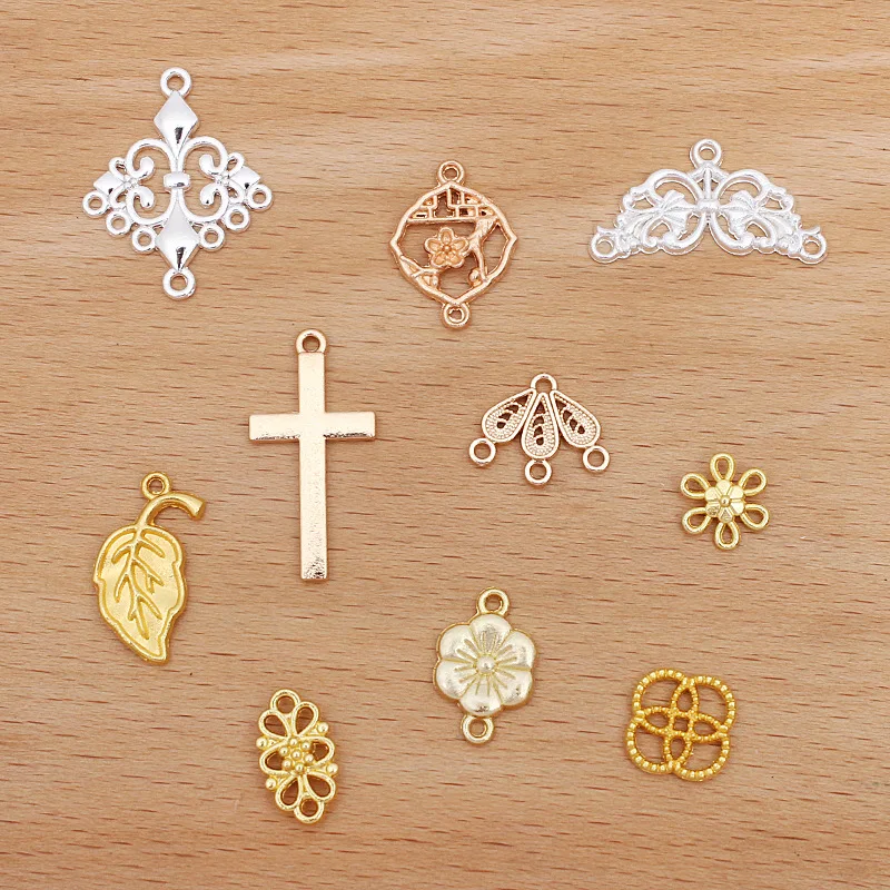

50pcs/lot Vintage Cross Filigree Charm Connector DIY Craft Earring Pendants Jewelry Making Bracelets Alloy Materials Accessories